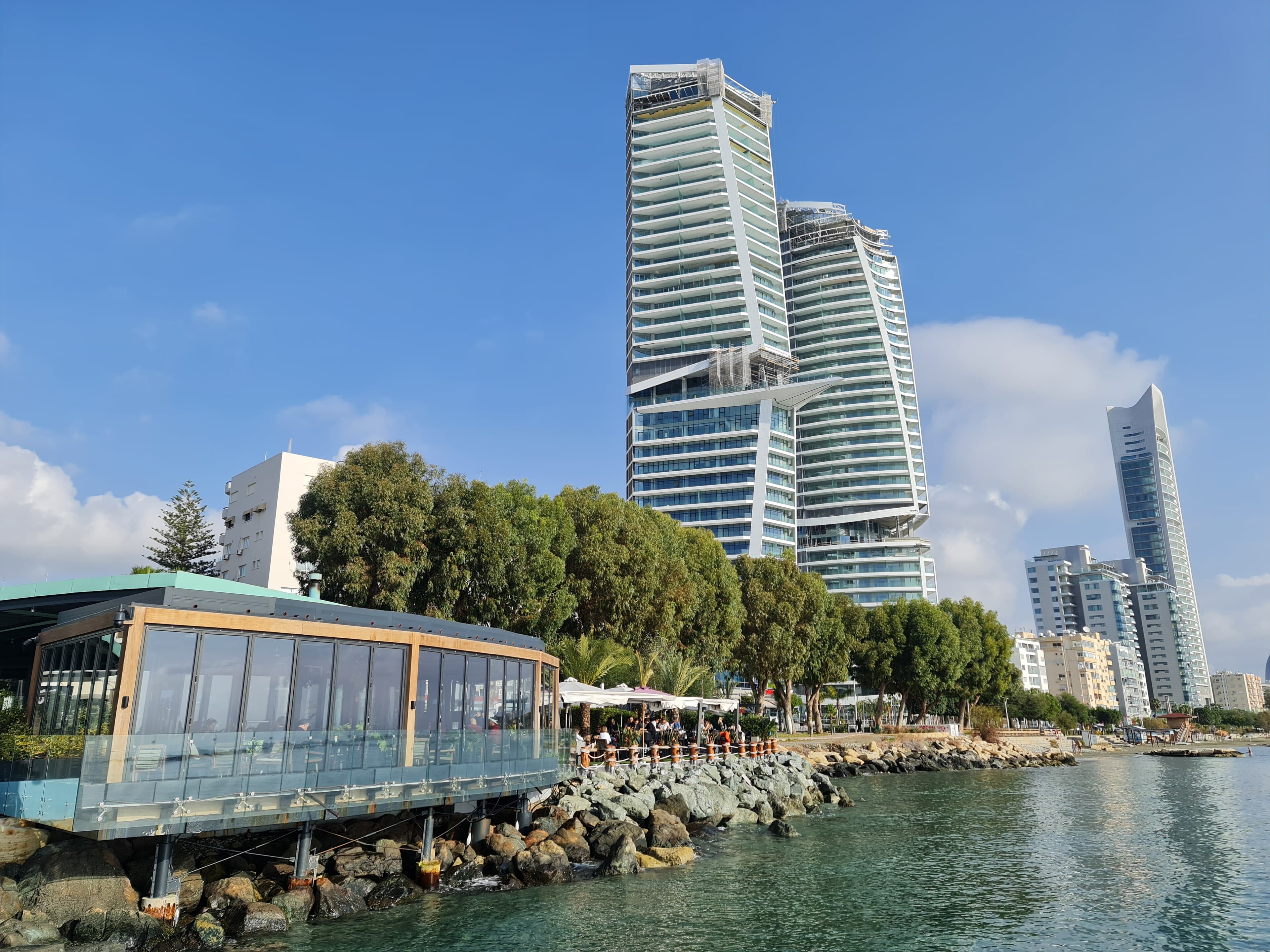 Limassol seafront towers and promenade in Cyprus